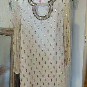 Lilly Pulitzer Cream Dress with Gold Metallic Teardrop Accents